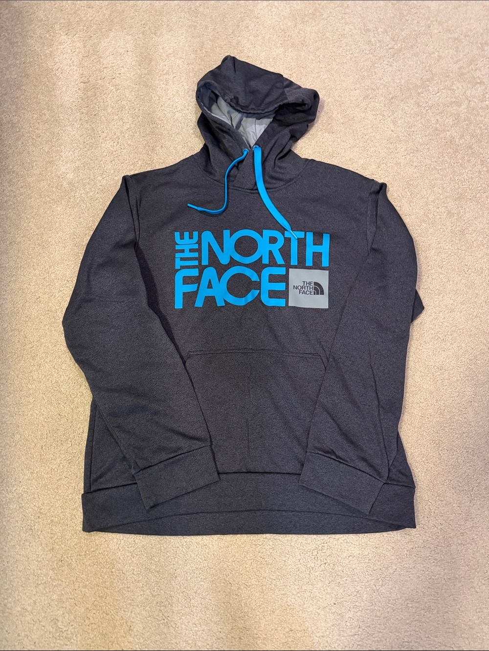 The North Face Dark Gray Hoodie with Teal Drawcords